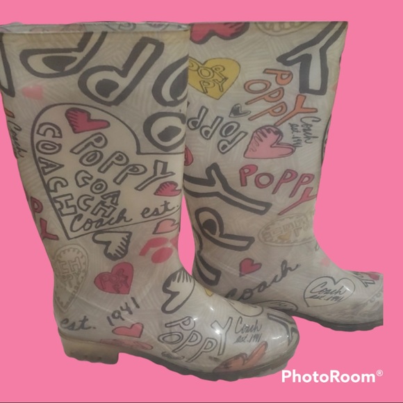 VINTAGE Coach 8 poppy rain-boots - Picture 2 of 8